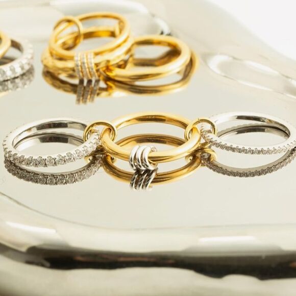 Elegant Gold and Silver Crystal Ring Set - Picture 3 of 4